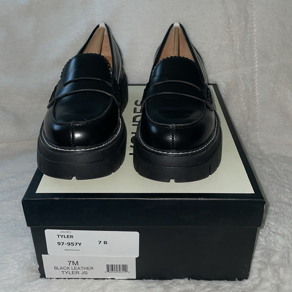 NWT J/SLIDES TYLER Black Leather Platform Penny Loafer - Picture 8 of 16